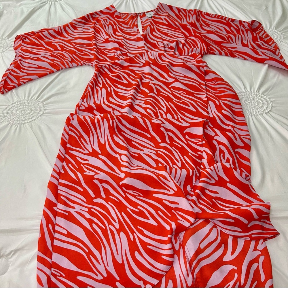 Cabi Saunter Dress Red & Lavender Maxi Empire Waist V-Neck Flutter Sleeve Sz S - Picture 8 of 16